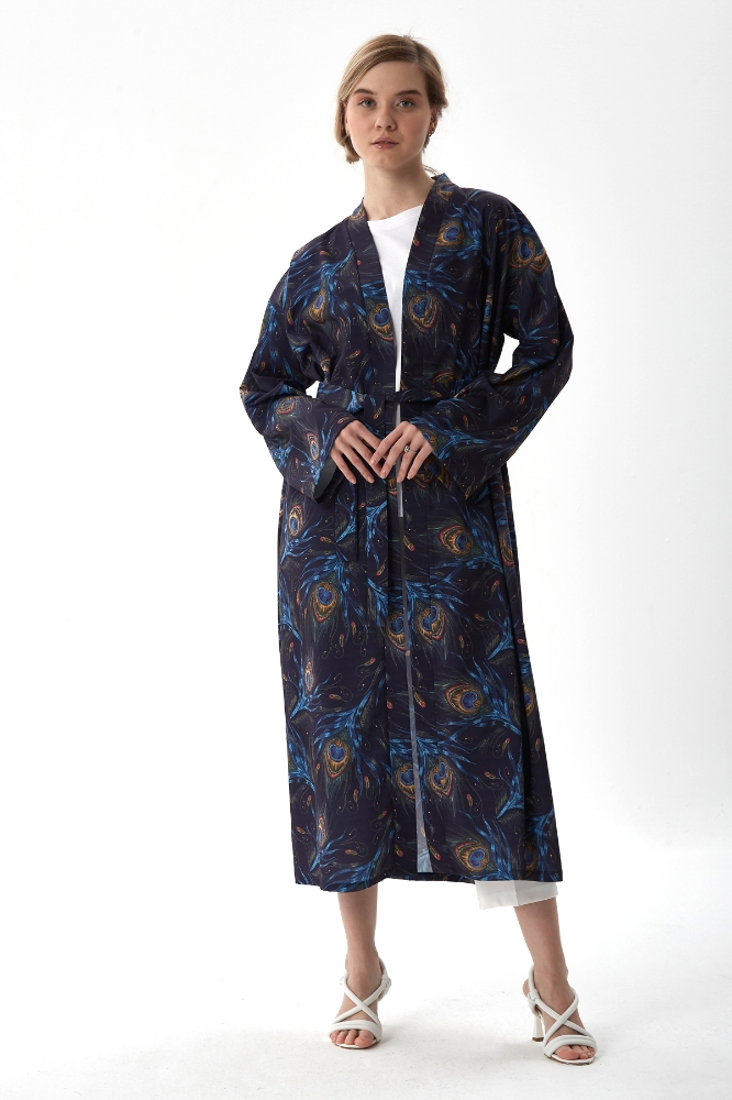 Resim Krep Kimono - Mercan